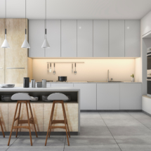 3d rendering white modern design kitchen with lamp