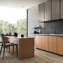 3d rendering modern black kitchen with wood built in