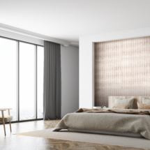 White and wooden bedroom, poster, side