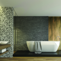Modern contemporary bathroom with nature view 3d render